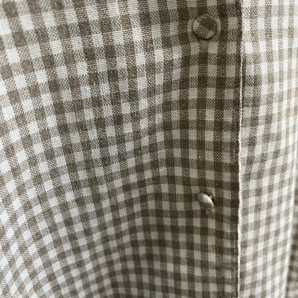 TUCKERNUCK POMANDER PLACE GINGHAM TAUPE WHITE SCARLETT LINEN COTTON BLOUSE - Picture 13 of 16